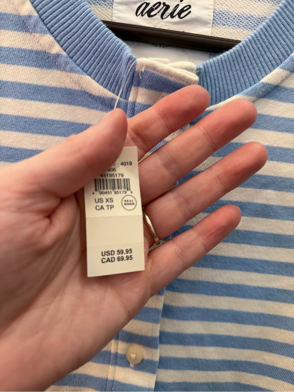 Aerie | Blue and White Stripe Long-Sleeve button sweater | XS - Picture 3 of 4
